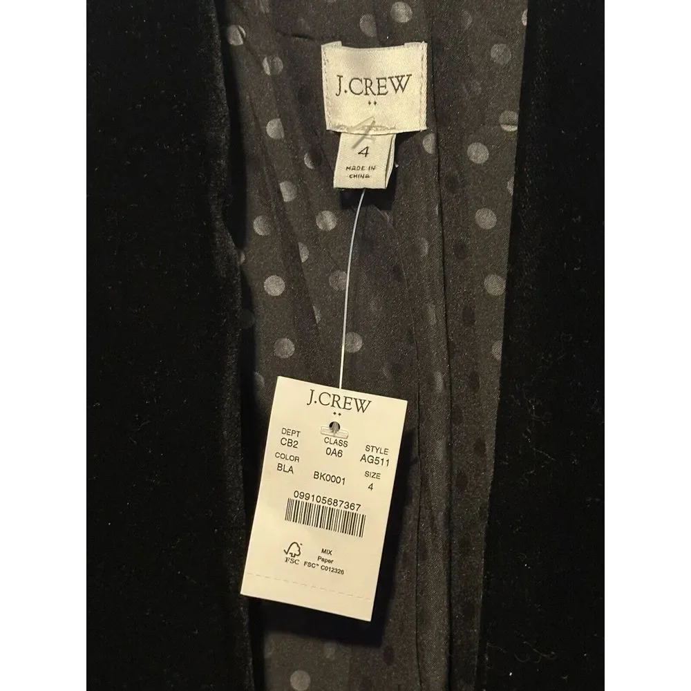 NWT J.CREW Timeless Classic Black Velvet Single-Breasted Crest‎ Button Blazer 4